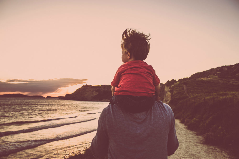 Toddler on dads shoulders | Nourish Baby